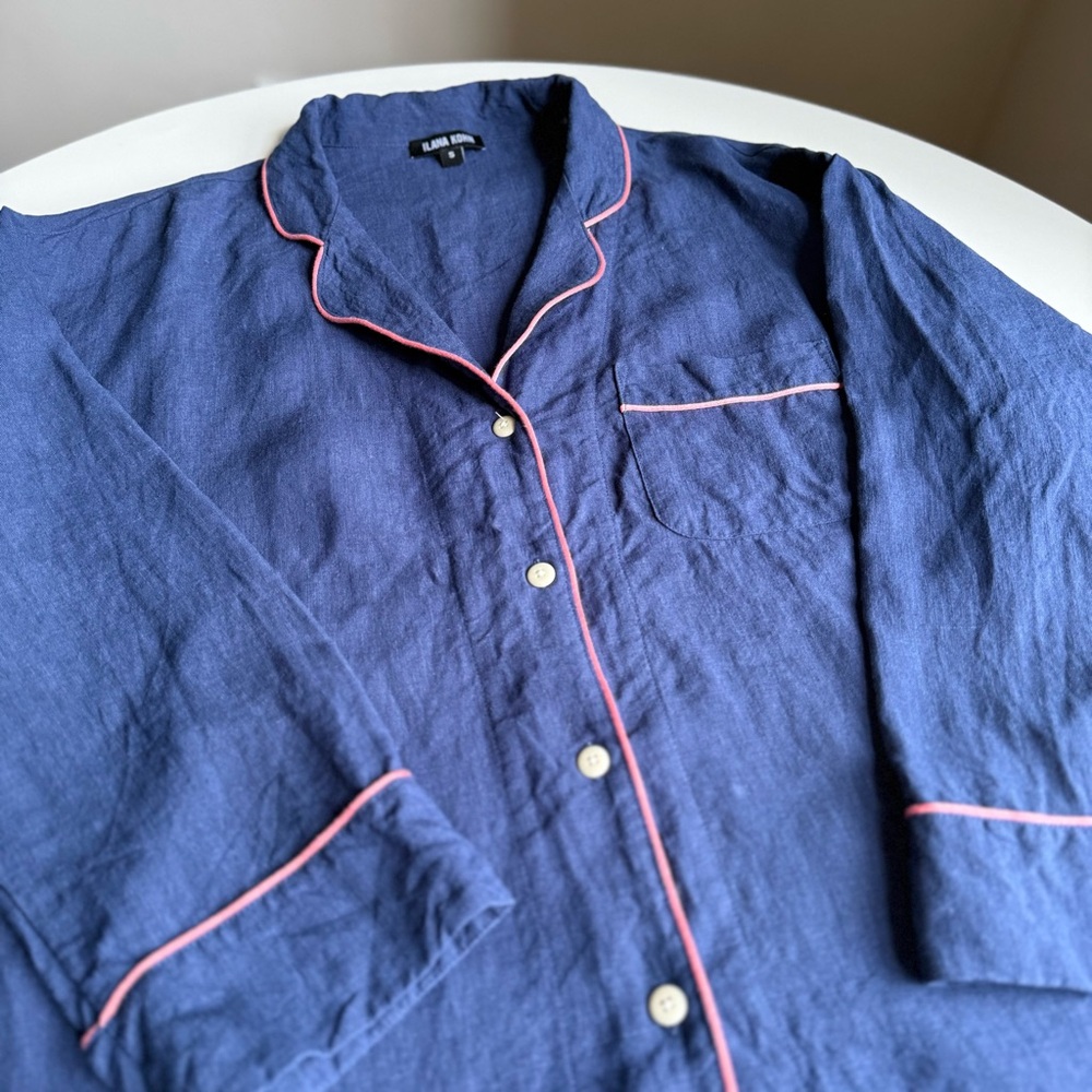 Ilana Kohn 100% Linen Made in USA Shirt Size S Blue with Pink Accents Jacket - Picture 14 of 15